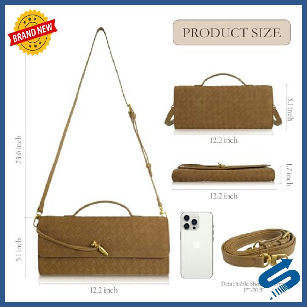 Suede Woven Evening Clutch with Detachable Strap - Formal Crossbody Bag - Picture 7 of 8
